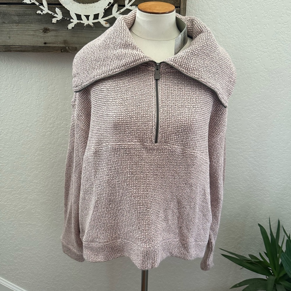 Sweaty Bettyβ Restful Boucle Sweater with Half-Zip in Light Pink Size Large NWT